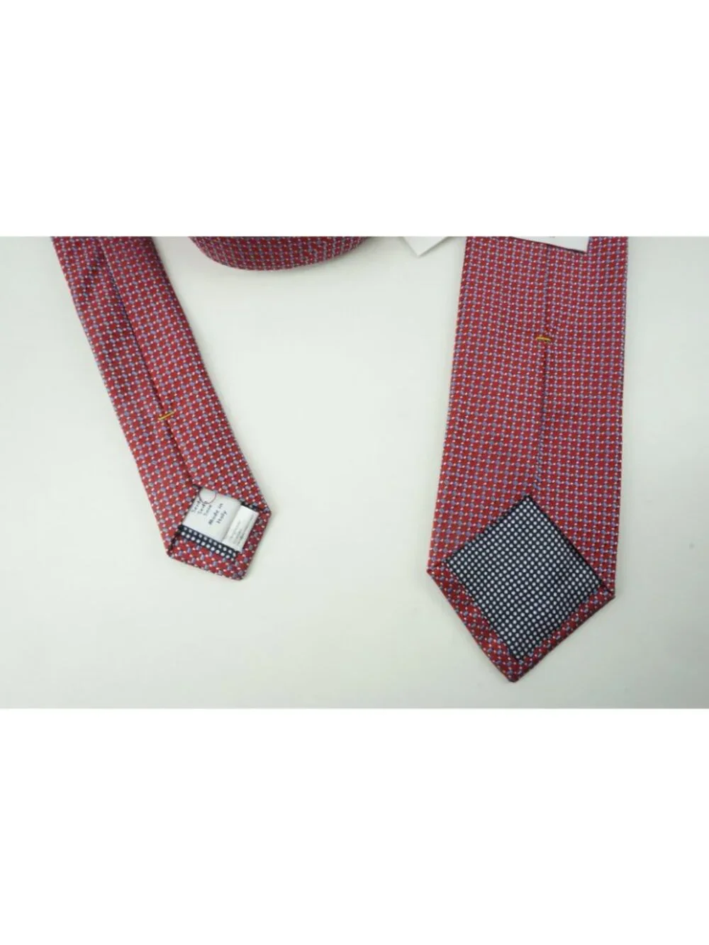 Eton Cherry Red Sapphire Blue Micro Geometric 100% Silk Tie Brand New With Tags